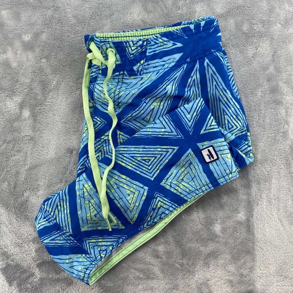 Johnnie-O Mens Medium Blue Geometric Triangle Print Board Shorts Swim Trunks